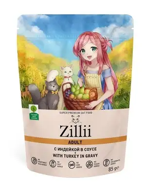 Купить zilli влажный корм для кошек с индейкой в соусе (пауч)
