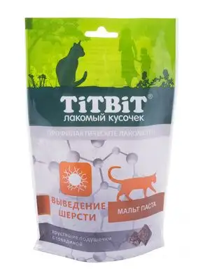 Купить titbit Лакомства для кошек хрустящие подушечки, с говядиной для выведения шерсти