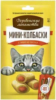 Купить Деревенские лакомства для кошек мини-колбаски с пюре из лосося