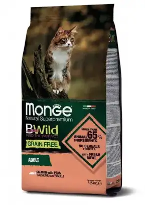 Купить monge cat bwild grain free сухой беззерновой корм для взрослых кошек с лососем