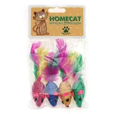 Купить homecat Игрушка для кошек Мышки веревочные с пером гремящие 