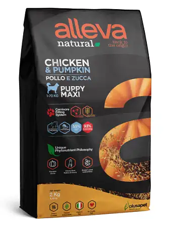 Купить alleva natural puppy сухой корм для щенков крупных пород с курицей и тыквой