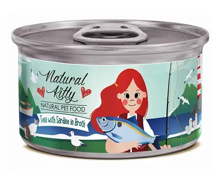Купить pettric natural kitty консервы для взрослых кошек с тунцом и сардинами в бульоне
