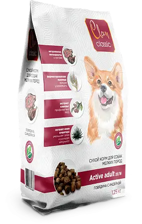 Купить clan classic active-25/16 сухой корм для активных собак мелких пород с говядиной и индейкой