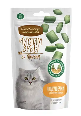 Деревенские лакомства для кошек Чистим зубы Подушечки с кремом из курицы