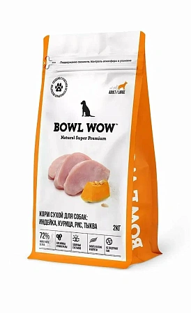 Купить bowl wow сухой корм для собак крупных пород с индейкой, курицей и тыквой