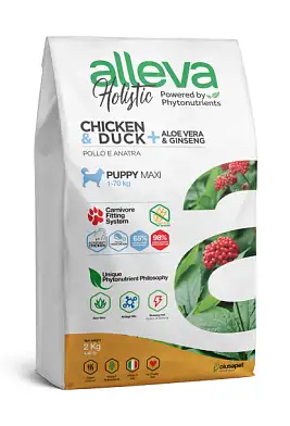 Alleva Holistic Puppy/Junior Chicken & Duck Maxi сухой корм для щенков крупных пород с курицей и уткой, алое вера и женьшенем 