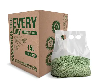 EVERYDAY TOFU BOX наполнитель для кошек растительный комкующийся натуральный с ароматом зеленого чая