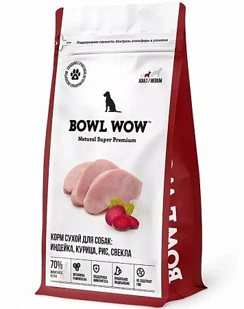 Купить bowl wow сухой корм для собак средних пород с индейкой, курицей и свеклой