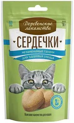 Деревенские лакомства для кошек сердечки с незаменимым таурином для здоровья сердца