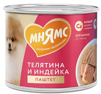Мнямс На каждый день консервы Паштет из телятины и индейки для щенков «ПРАВИЛЬНОЕ РАЗВИТИЕ»