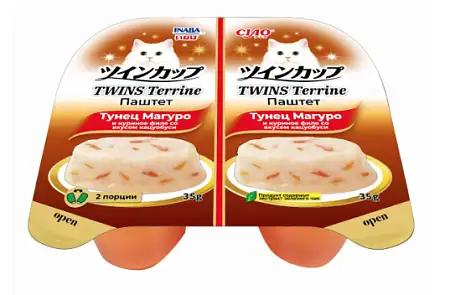 Купить inaba ciao twins terrine Паштет для кошек тунец Магуро и куриное филе со вкусом кацуобуси (ламистер)
