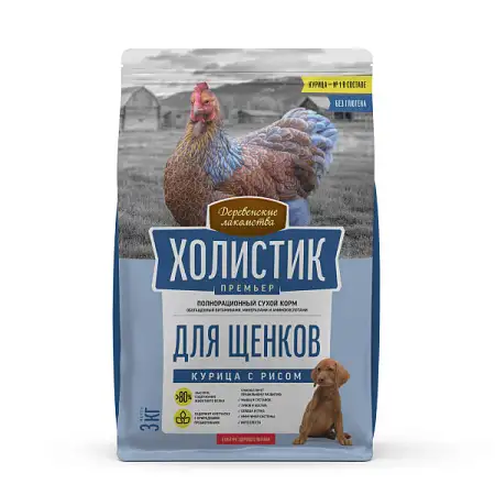 Купить Деревенские лакомства Холистик Премьер сухой корм для щенков всех пород с курицей и рисом