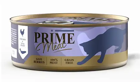 Купить prime meat консервы для взрослых кошек филе курицы с тунцом в желе