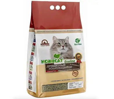 HOMECAT Ecoline древесный комкующийся наполнитель в гранулах для кошаек
