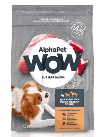 Купить alphapet wow superpremium сухой корм для взрослых собак мелких пород с индейкой и рисом