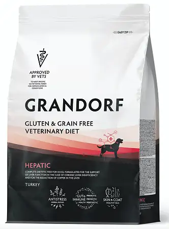 Купить grandorf veterinary diet dog hepatic полнорационный диетический корм для собак, для поддержания функций печени при ХПН