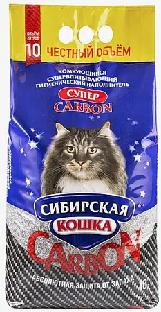 Купить Сибирская кошка Наполнитель СУПЕР бентонитовый комкующийся 100% натуральный с углем