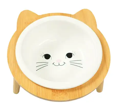 Купить mr.kranch bamboo миска керамическая для кошек на бамбуковой подставке, белая