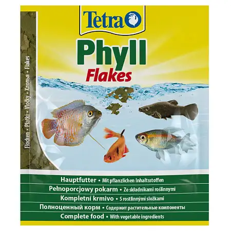 Купить tetra phyll корм для всех видов рыб растительные хлопья (sachet)