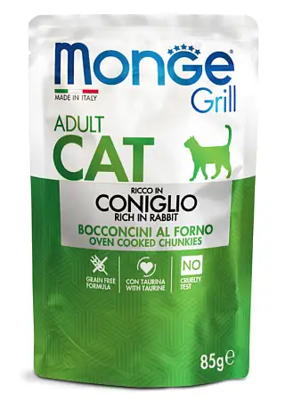 Купить monge cat grill Влажный корм для взрослых кошек из кролика (пауч)