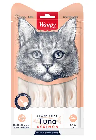 Купить wanpy cat Лакомство для кошек «нежное пюре» из тунца и лосося