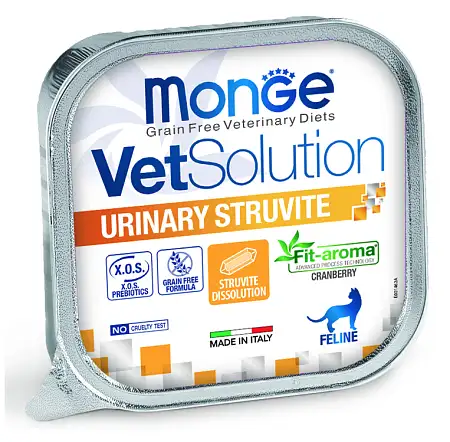 Купить monge vetsolution cat urinary struvite Диетический корм для кошек при заболеваниях мочеполовой системы и струвитном течении МКБ (ламистер)