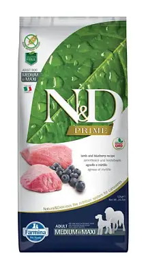 Farmina N&D Prime Dog Grain Free Lamb & Blueberry Adult Medium & Maxi сухой беззерновой корм для взрослых собак крупных и средних пород с ягненком и черникой