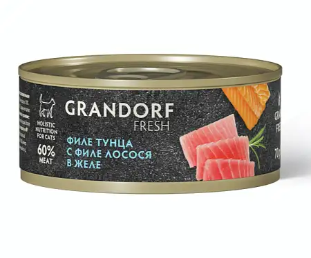 Купить grandorf fresh Консервы для кошек Филе тунца с филе лосося в желе