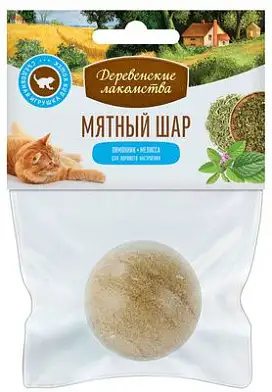 Деревенские лакомства игрушка для кошки "Мятный шар": лимонник + мелисса