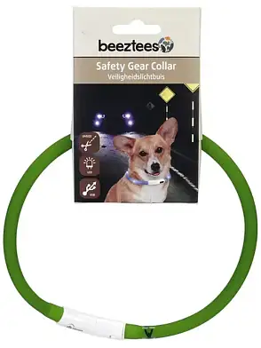 Beeztees ошейник для собак силиконовый, светящийся, с USB, зеленый