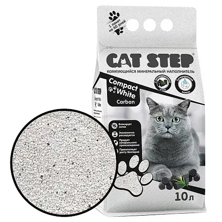 Купить cat step compact white carbon наполнитель для кошек комкующийся минеральный compact white carbon