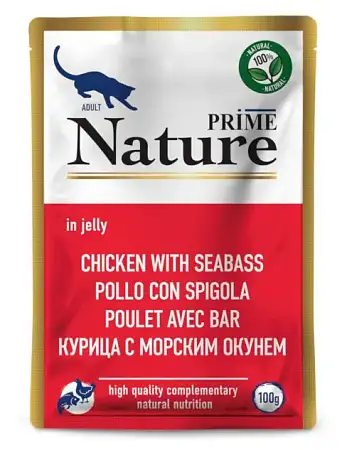 Купить prime nature влажный корм для взрослых кошек с курицей и морским окунем (пауч)